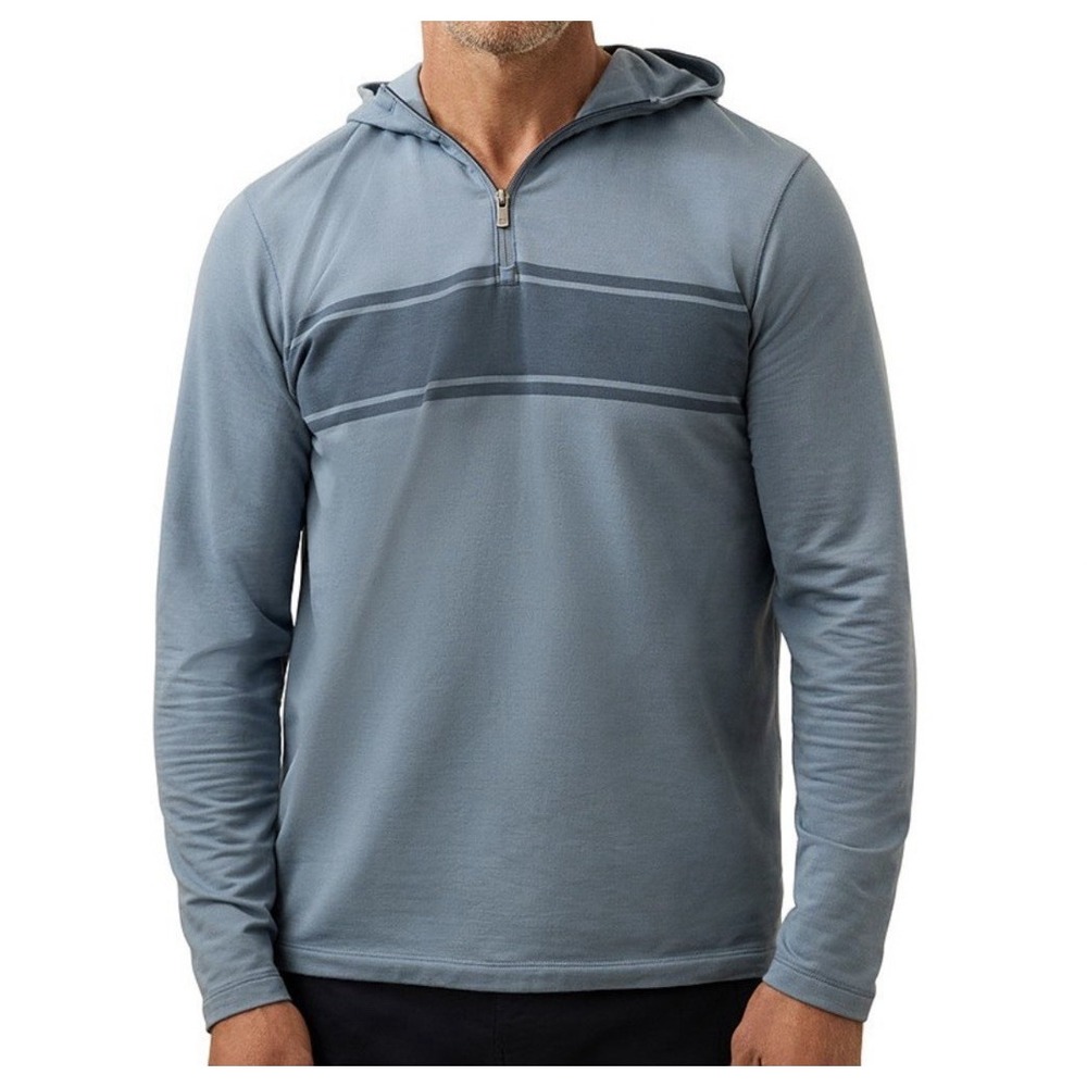 Faherty Reserve Mens Movement Hoodie Pullover Sz XL 1/4 Zip Blue Striped Stretch